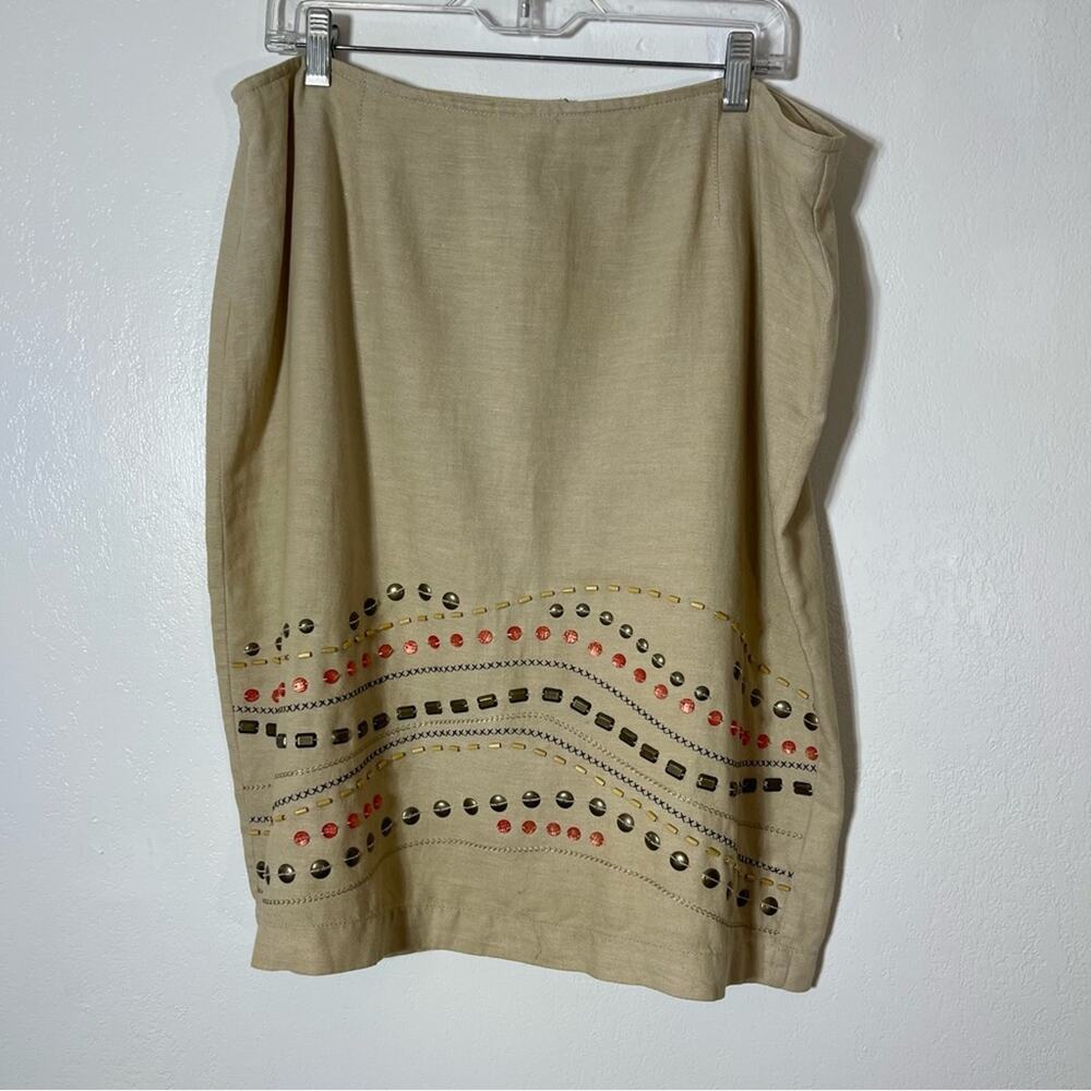 Tribal, Linen Blend Beaded Skirt. Size 12. In good used condition!